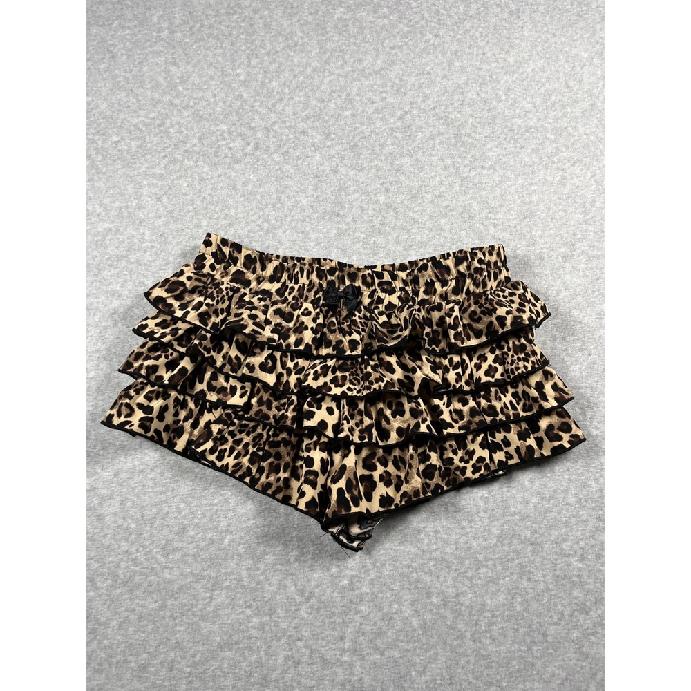 Y2K Bloomer Ruffle Shorts Women M Brown Cheetah Lace Boho Chic Concert Festival